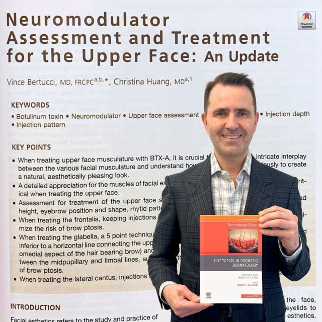 In his newly published book chapter, ‘Neuromodulator Assessment and Treatment for the Upper Face: An Update’, Dr. Bertucci collaborated with Dr. Christina Huang to contribute to the new book ‘Hot Topics in Cosmetic Dermatology’. 

Drs. Bertucci and Huang highlight the importance of having a deep understanding of functional anatomy and completing a detailed assessment of the face. This includes considering multiple factors such as muscle bulk, facial symmetry, forehead height, brow position and shape, and wrinkle patterns. Drs. Bertucci and Huang dive into each of these factors and share insights into how to best treat areas such as the ‘elevens’, crow’s feet, and forehead to create natural, aesthetically pleasing outcomes that are uniquely tailored to each individual. 

At Bertucci MedSpa, your consultation will include a thorough assessment performed by our experts to help us create a customized treatment plan based on your individual anatomy and unique concerns.

Call us today to book your consultation! 

☎️: 905-850-4415
🧑‍💻: www.bertuccimedspa.com
📧: contact@bertuccimedspa.com
📍: 8333 Weston Rd, Suite 100, Woodbridge, ON

#ExpertInsights #CustomizedCare #YourSkinYourStory #MedicalAesthetics #Medspa #Dermatologist #DrBertucci #BertucciMedSpa #BertucciDerm #Injectables #Neuromodulators #Botox